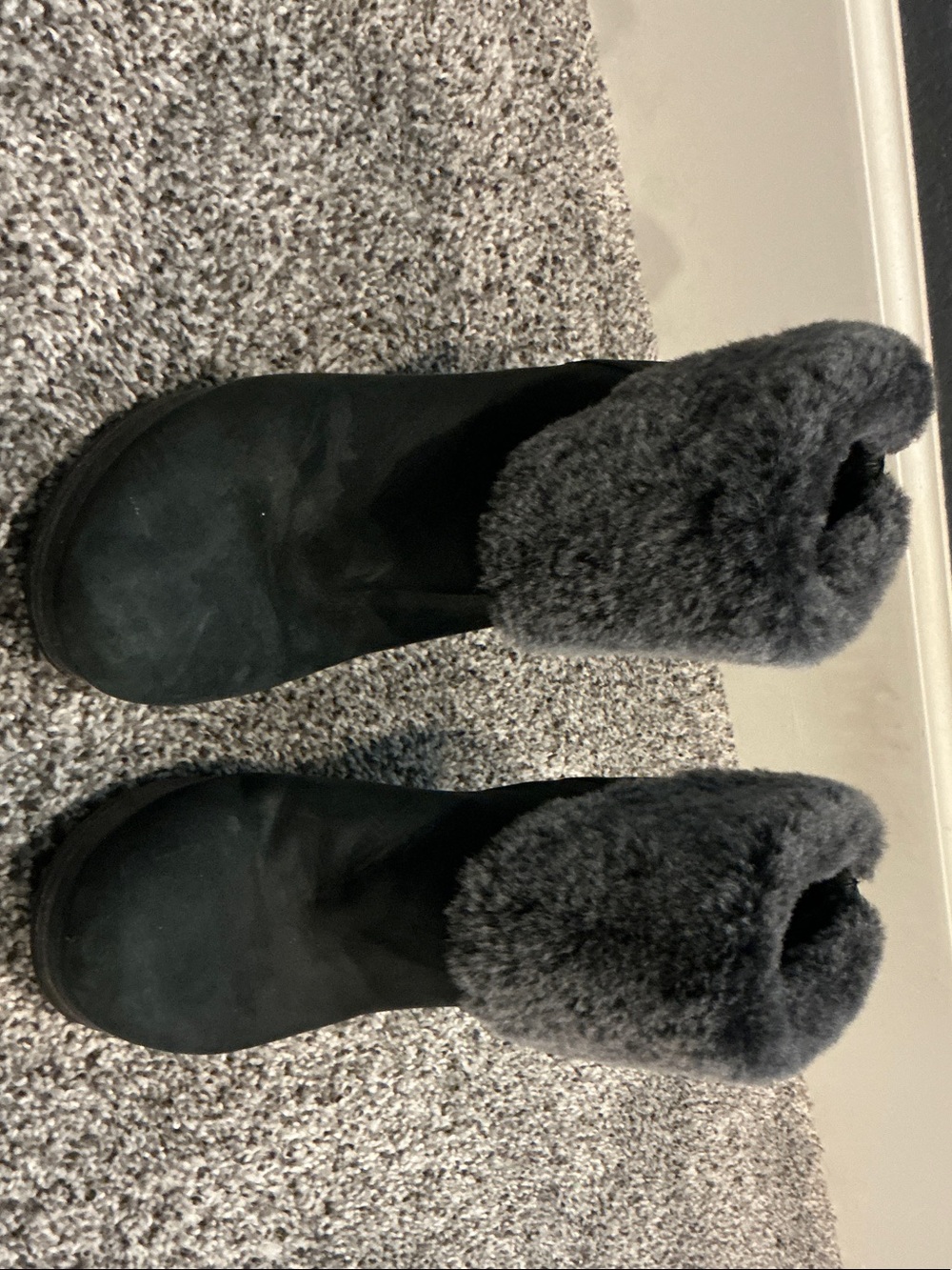 UGG Black Suede Ankle Booties with Gray Fur Cuff - Picture 2 of 4